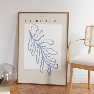 LA BOHEME A4 ポスター、ベージュ フラワー プラント ウォールアート、アートプリント、抽象画、ドローイング キッチン カットアウト テキスト ポスター A5 A3 フローラル ブルー