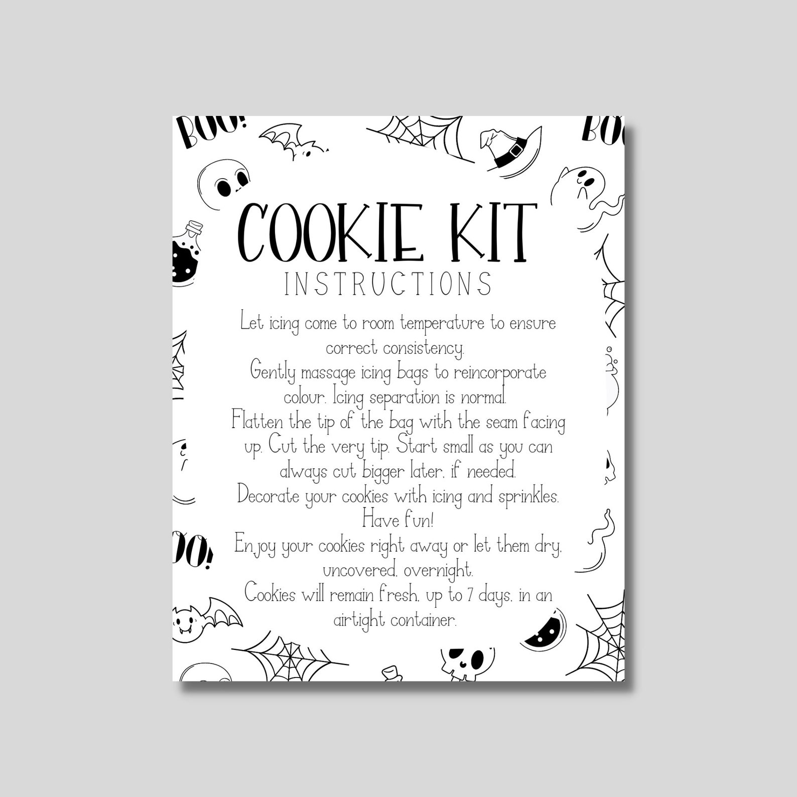 Printable Cookie Kit Instructions Halloween Cookie Kit Etsy