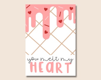 Printable Cookie Card - Valentine's Cookie Card - You Melt My Heart - Printable Cookie Card