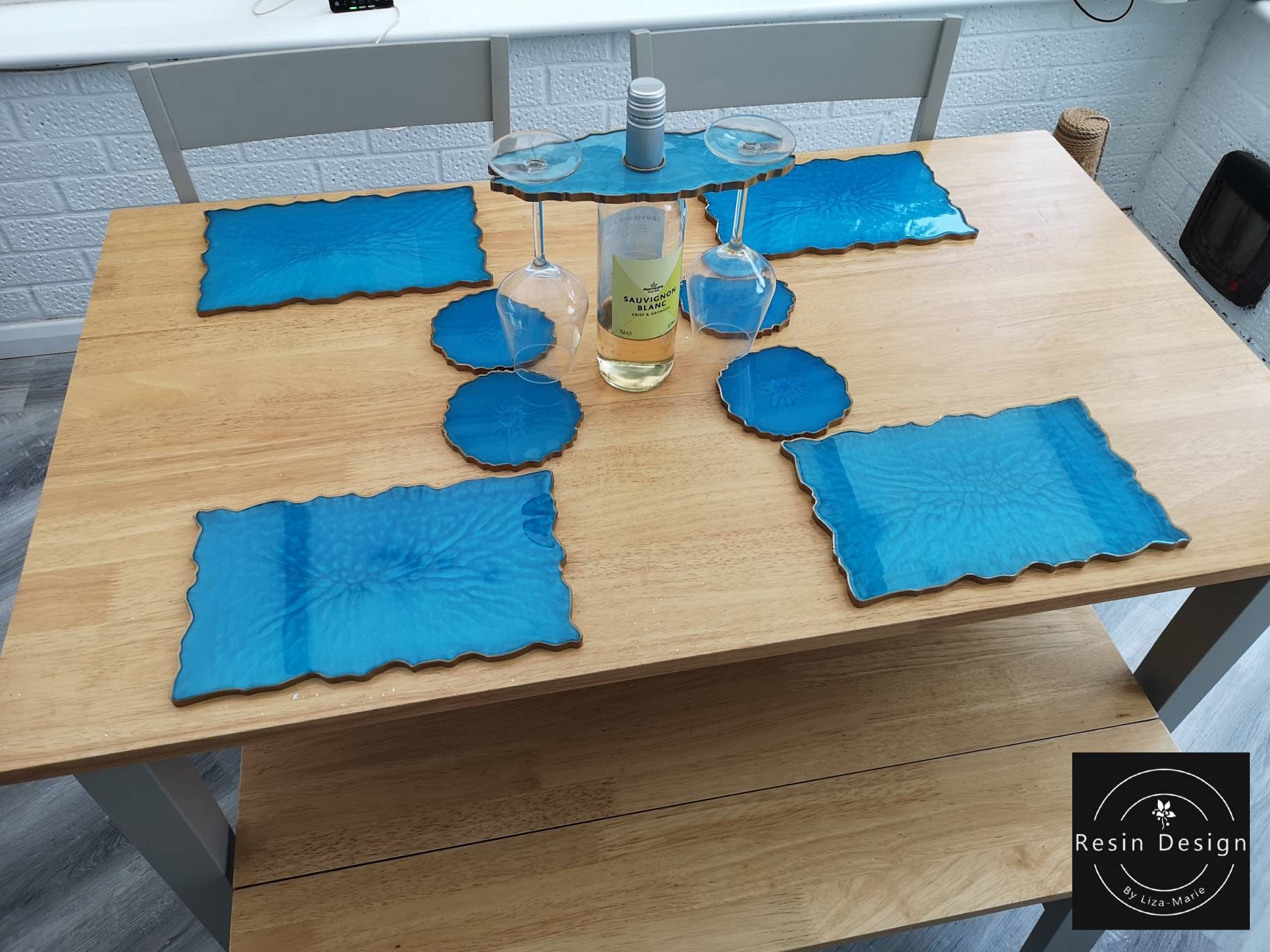 Resin placemats coasters and wine butler/ home decor/ full Etsy