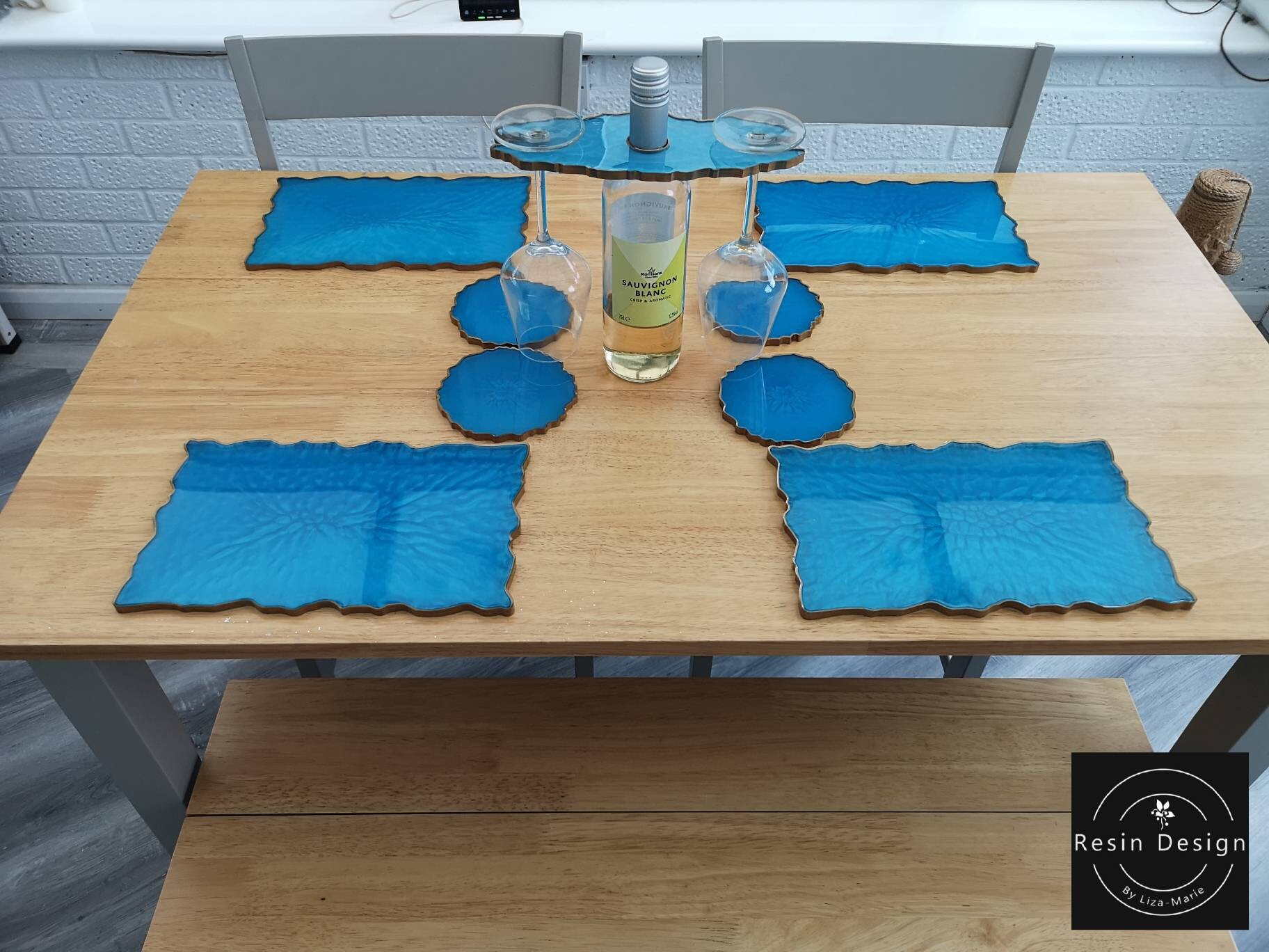 Resin placemats coasters and wine butler/ home decor/ full Etsy