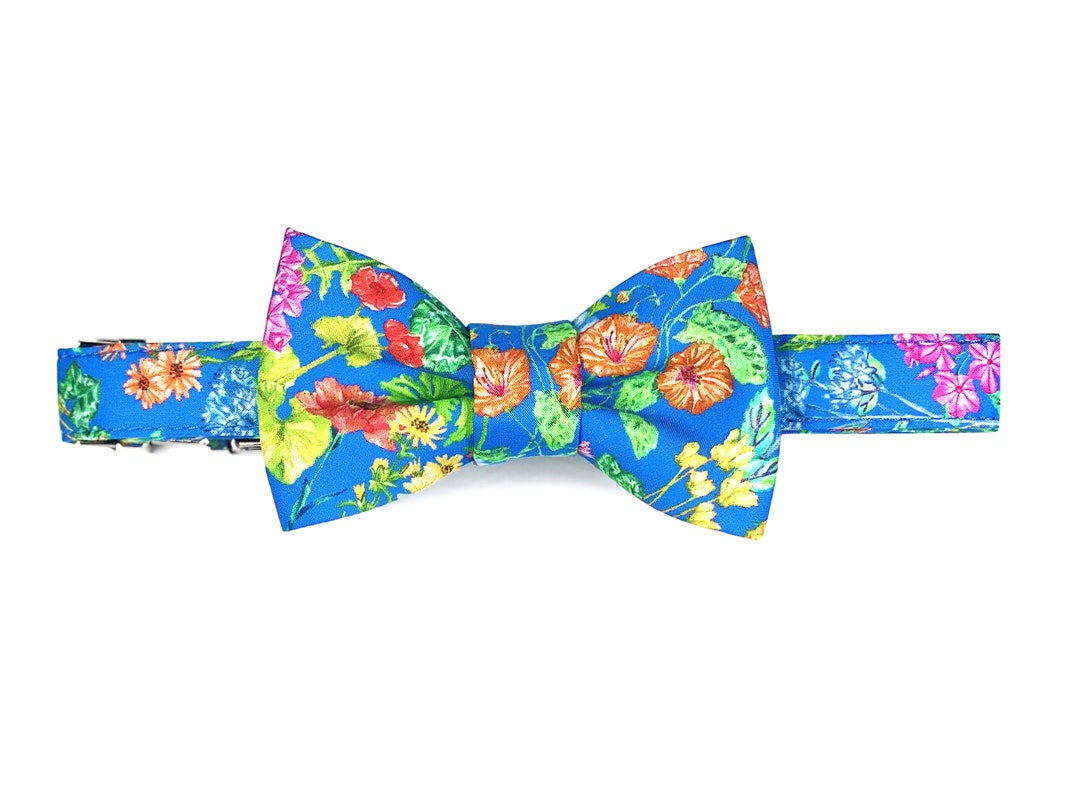 Blue Multicolor Dog Bow Collar. Detachable and Interchangeable Etsy UK