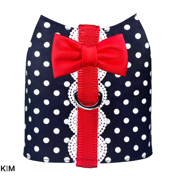 Black & White Polka Dot Nouveau Bow Step in Harness main image 1
