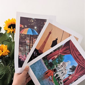 Collage Print, Abstract Wall Art- Handmade Surreal A4 prints bundle- &quot;Collage à trois &quot;