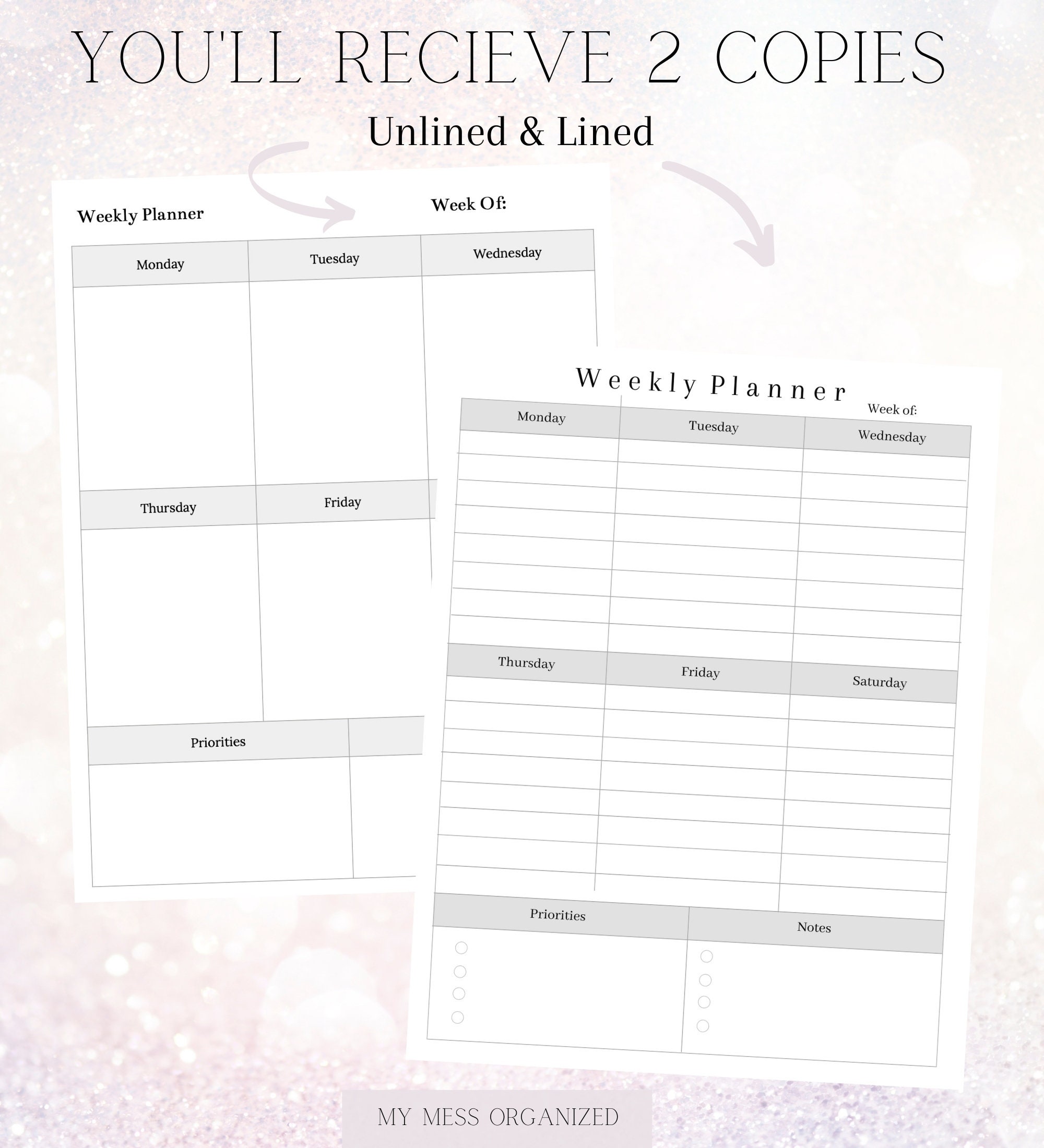 weekly planner printable minimalist design printable planner etsy