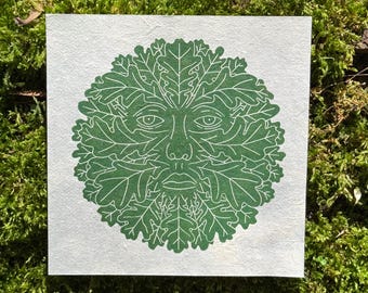 The Green Man Lino Print 6x6 Inches