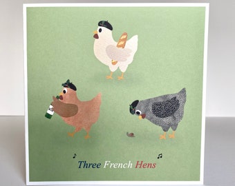 Three French Hens Christmas Card