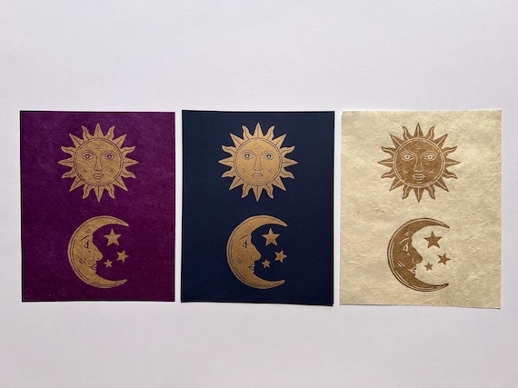 Celestial Sun and Moon Lino Print 8x10 Inches
