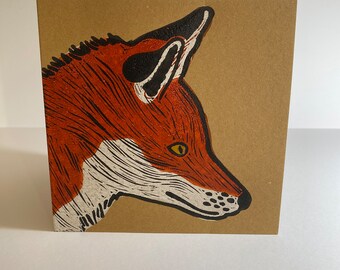 Fox Lino Printed Greeting Card