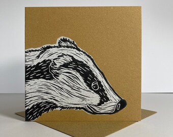 Badger Lino Printed Greeting Card