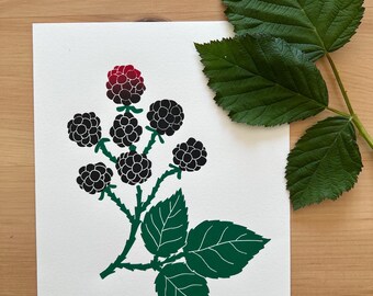 Blackberries Lino Print 8x6 Inches