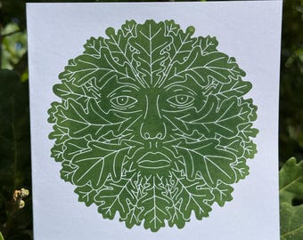 The Green Man Lino Printed Greeting Card