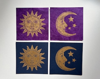 Celestial Sun or Moon Lino Print 5x5 Inches