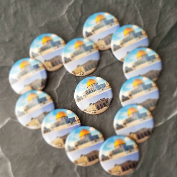 Palestine Buttons | Masjid AlAqsa Buttons | Dome of the Rock Button | Motivational Buttons | Party Favors  (Set of 12)