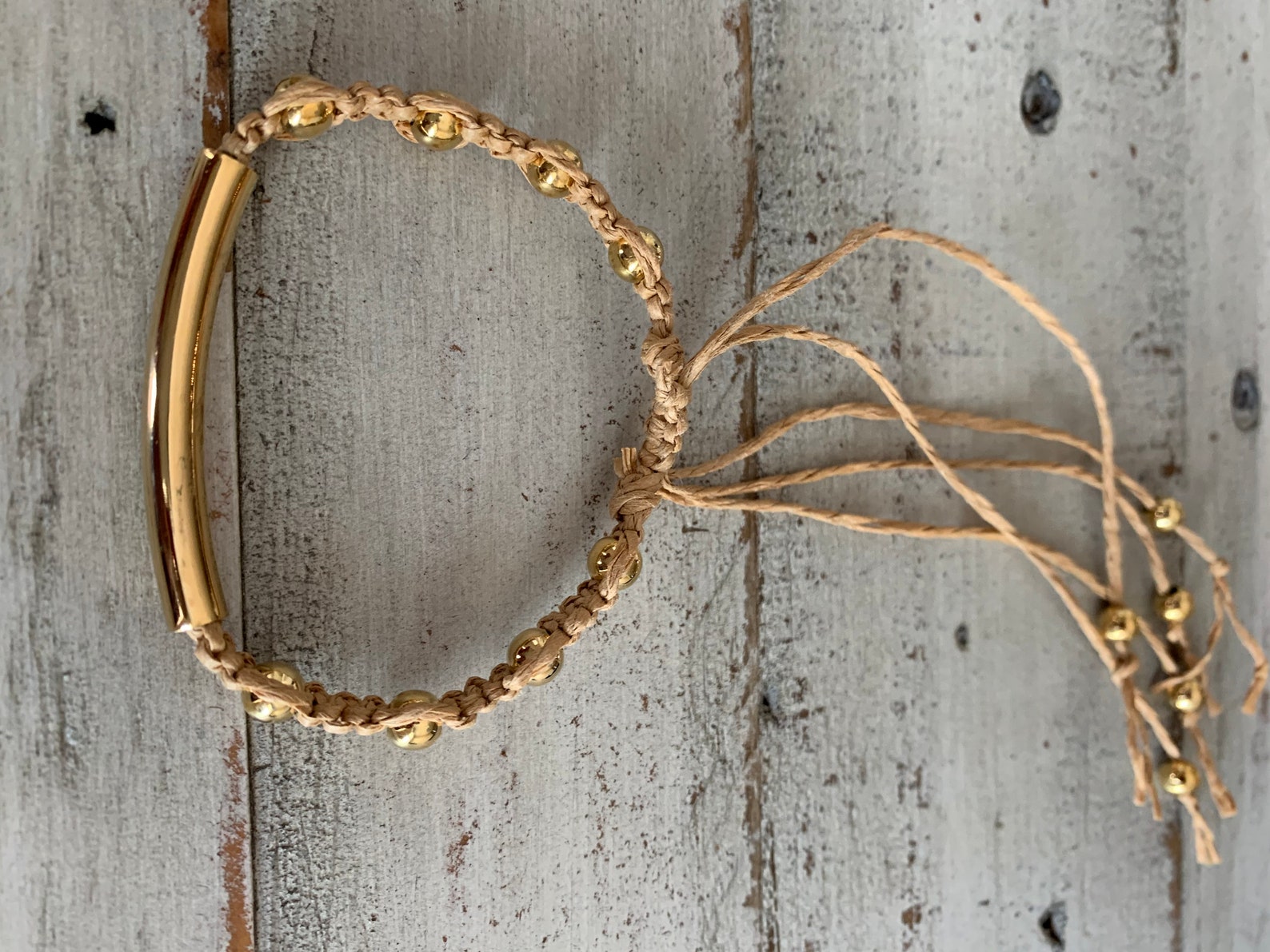 Jute handwoven bracelet. Adjustable with goldfilled beads Etsy