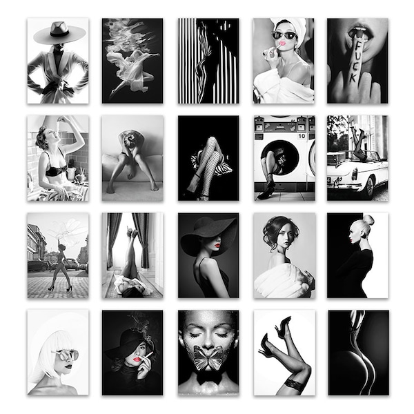 Black White Fashion Posters | Women Portrait Photograpy | Wall Art Prints | Canvas Painting | Wall Pictures | Home Wall Decor | Room Decor