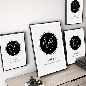 Plakaty modowe nordyckie | Czarno-białe obrazy na płótnie | Charakterystyczne wydruki ścienne ze znakami zodiaku | Obrazy horoskopów konstelacji