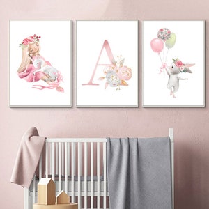 Kinderzimmer Poster | Rosa Schwan Gemälde | Mädchen Schlafzimmer Wandbilder | Wandposter mit Namen | Buchstaben Wanddeko für kinder