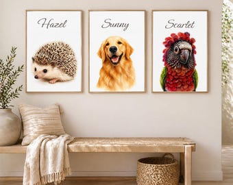 Aangepaste huisdierportretafdruk, gepersonaliseerde hond kat vogelkunst (ingelijst)