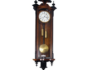 1870 Gustav Becker Wall Clock With Two Weights & Many Finials