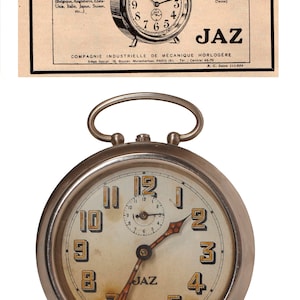 1919-1927 Jaz French Antique Wind-Up Alarm Clock Working Condition