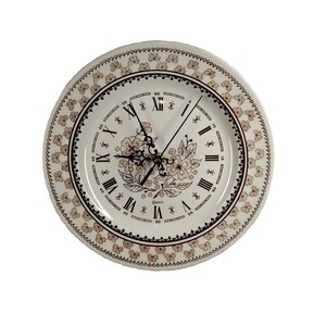 Vintage French Porcelain Ceramic plate wall clock. Roman numerals
