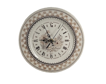 Vintage French Porcelain Ceramic plate wall clock. Roman numerals