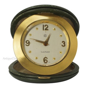 1960’s Mark Cross 8-Day Mechanical Folding Travel Alarm Clock with 15 jewels. Swiss Made by LUXOR. Vintage Wind-Up  Mid-century