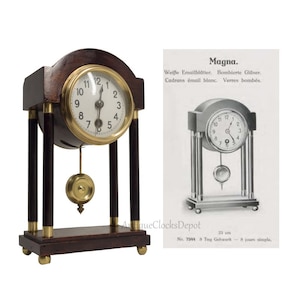 1915 Antique Mechanical German Pendulum Portico Columns Regulator Mahogany Gilt Bronze by Gebrüder Junghans