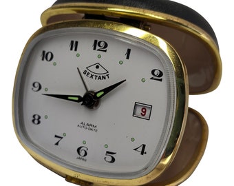 RHYTHM Brass Mid Century Travel Alarm Clock, Red Case, Japan  display picture 1