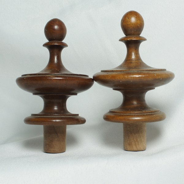 Antique Carved wood Finials  Toppers for furniture curtain rods. Architectural decor stairwell or Drapery Hardware Repurpose –set of 2