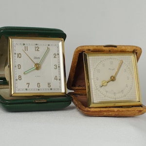 1960&#39;s Vintage Wind-Up folding travel alarm clock Kienzle and Endura  - Set of 2