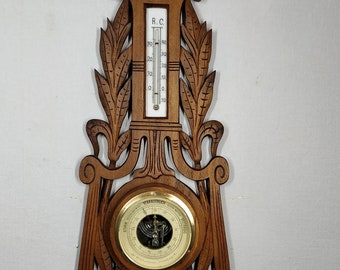 Late 19th Century Art Nouveau Barometer Made of Wood, Metal, Brass and Beveled Glass Meschenmoser Amazing piece