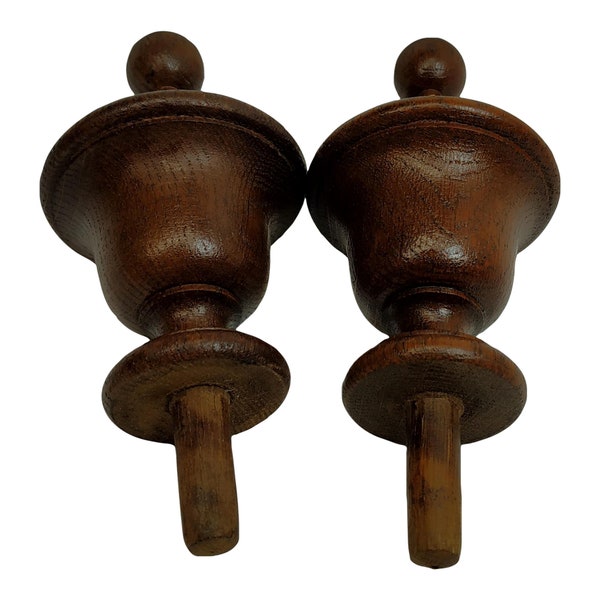 Antique Carved wood Finials  Toppers for furniture curtain rods. Architectural decor stairwell or Drapery Hardware Repurpose –set of 2