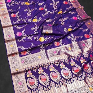 Banarasi Pure Silk Saree,Meenakari Work Saree, Indian Wedding Saree