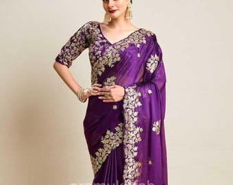 Designer Rangoli Silk Saree, Sequins Embroidered Bollywood Saree