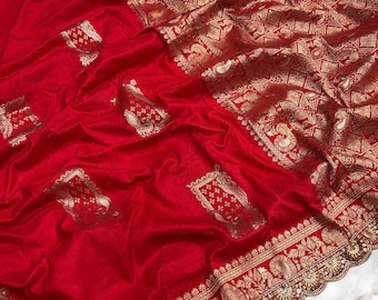 Designer Dolla Silk Saree,Rich Zari Weaving & Sequin Embroidery Border Saree,Indian Wedding Saree