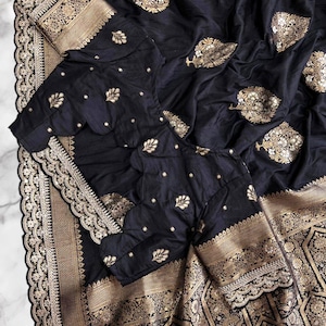 Black Heavy Dola Silk Saree,Party Wear Look Saree,Festival Saree,Embroidered Border Saree