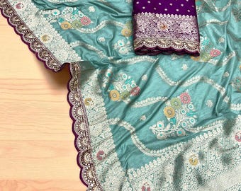 Bestickter Dola Silk Saree: Hochzeit Zari Weben mit Bluse