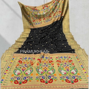 Premium Soft Silk Paithani Dupatta , Munia Border & Meenakari Pallu , Wedding Wear Dupata Black