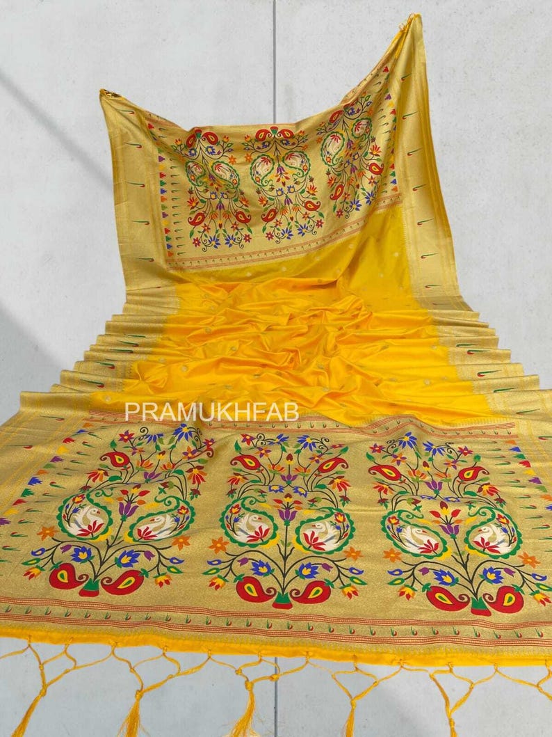 Premium Soft Silk Paithani Dupatta , Munia Border & Meenakari Pallu , Wedding Wear Dupata Yellow