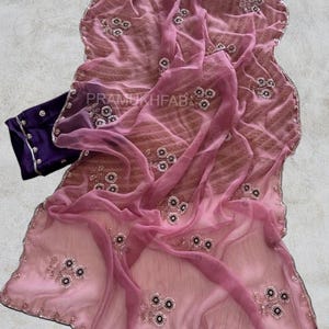 Pure Chiffon Silk Saree,Embroidery, Sequins Cutdana Work Saree,Party Wear Saree,Wedding Wear Saree,Multi Color Broderd Work