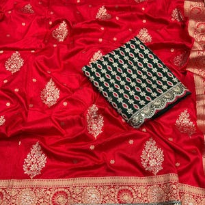 Designer Red Dola Silk Saree,Bridal Saree,Embroidered Border Saree,Saree For Wedding