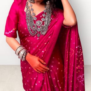 Gaji Silk Bandhani Saree: Hand-Done Ek Dani Bandhej with Lagadi Patta