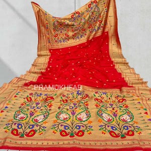 Premium Soft Silk Paithani Dupatta , Munia Border & Meenakari Pallu , Wedding Wear Dupata Red