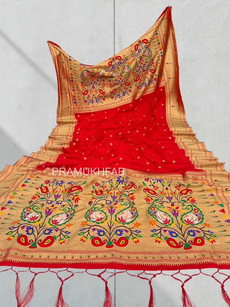 Premium Soft Silk Paithani Dupatta , Munia Border & Meenakari Pallu , Wedding Wear Dupata Red