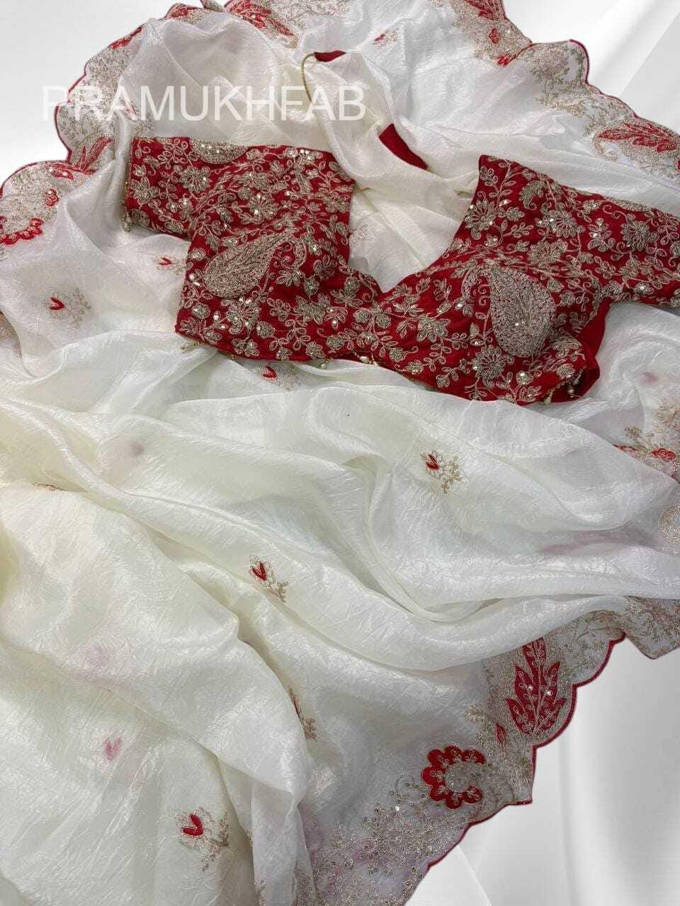 Tissue Silk Saree with Red Embroidered Blouse,Bridal Party Wear Saree,Designer Embroidery Border Saree,Indian Wedding Saree,Festive Saree
