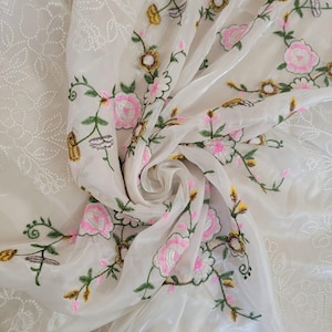 Organza Embroidery Saree,Designer Saree,Floral Embroidery Saree,Party Wear Saree