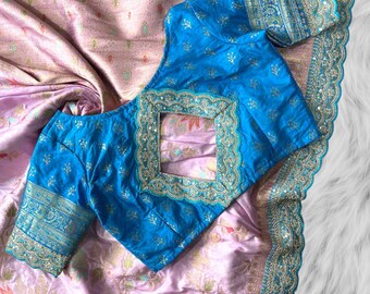 Blue Designer Silk Saree,Embroidered Party Wear Saree,Indian Wedding Saree,Festive Ethnic Saree for Women