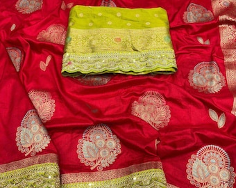 Latest Sarees From Etsy,Saree For Wedding,Heavy Dola Silk Saree,Designer Floral Motif Saree